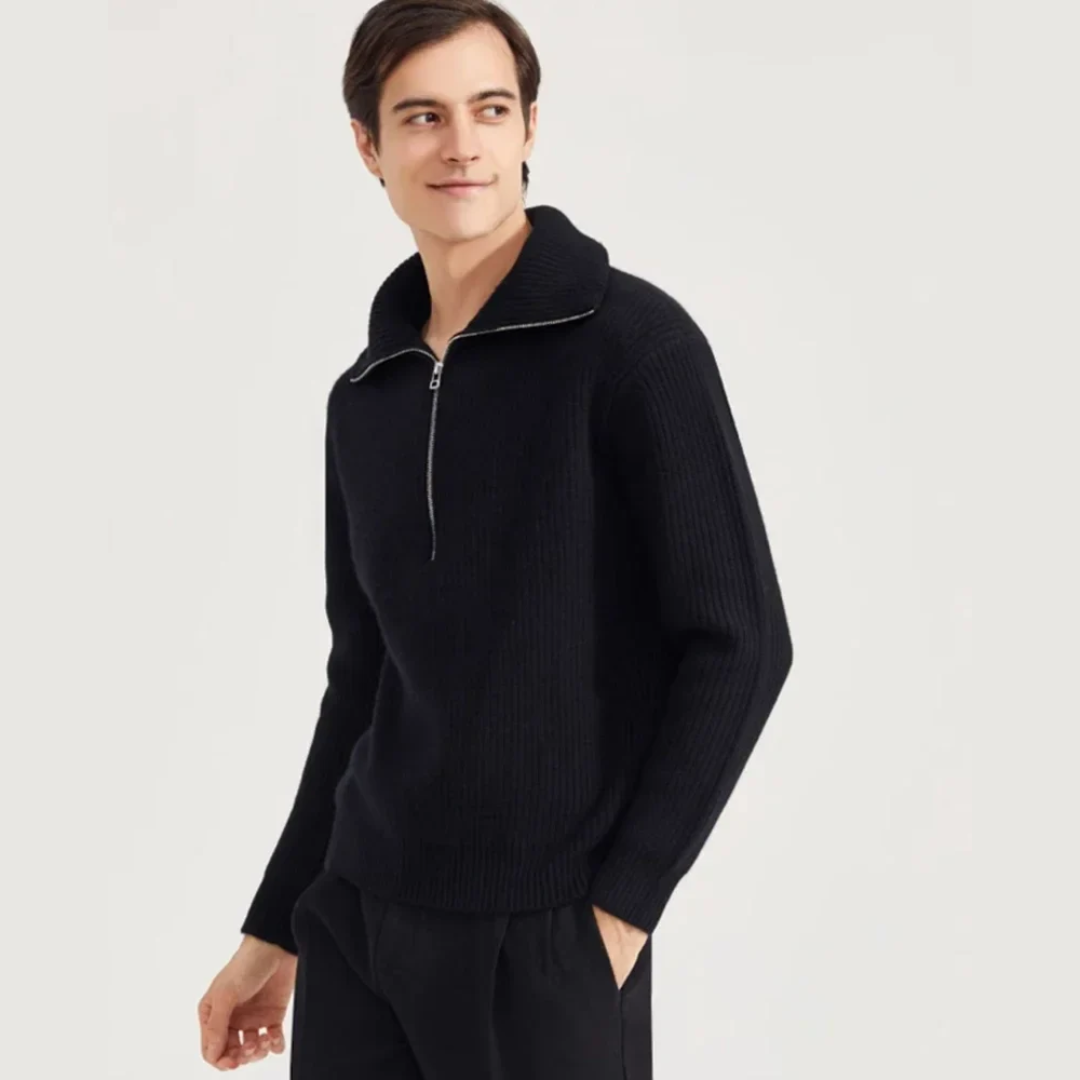 Men’s Premium Half-Zip Ribbed Knit Sweater – Soft Warm Winter Pullover