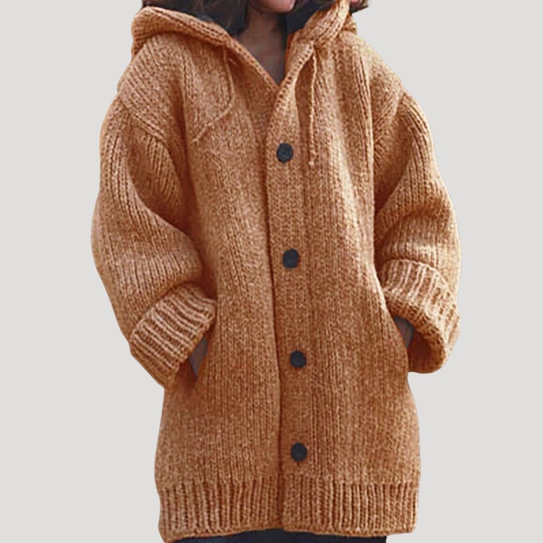 Women’s Oversized Knit Hooded Cardigan – Cozy Button-Up Edition