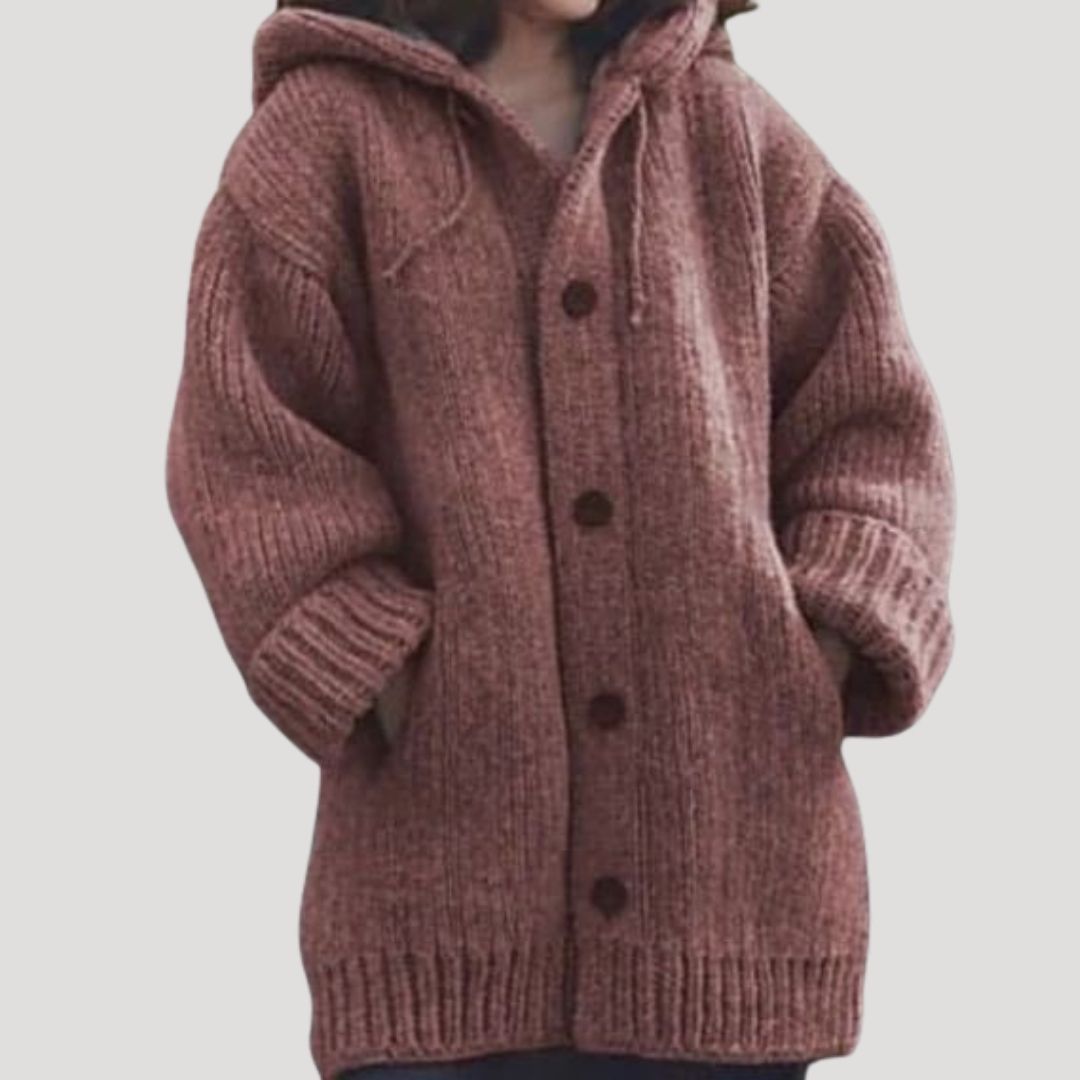 Women’s Oversized Knit Hooded Cardigan – Cozy Button-Up Edition
