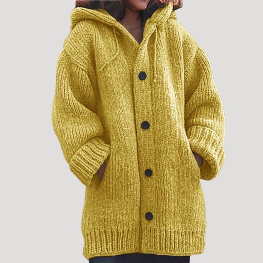 Women’s Oversized Knit Hooded Cardigan – Cozy Button-Up Edition