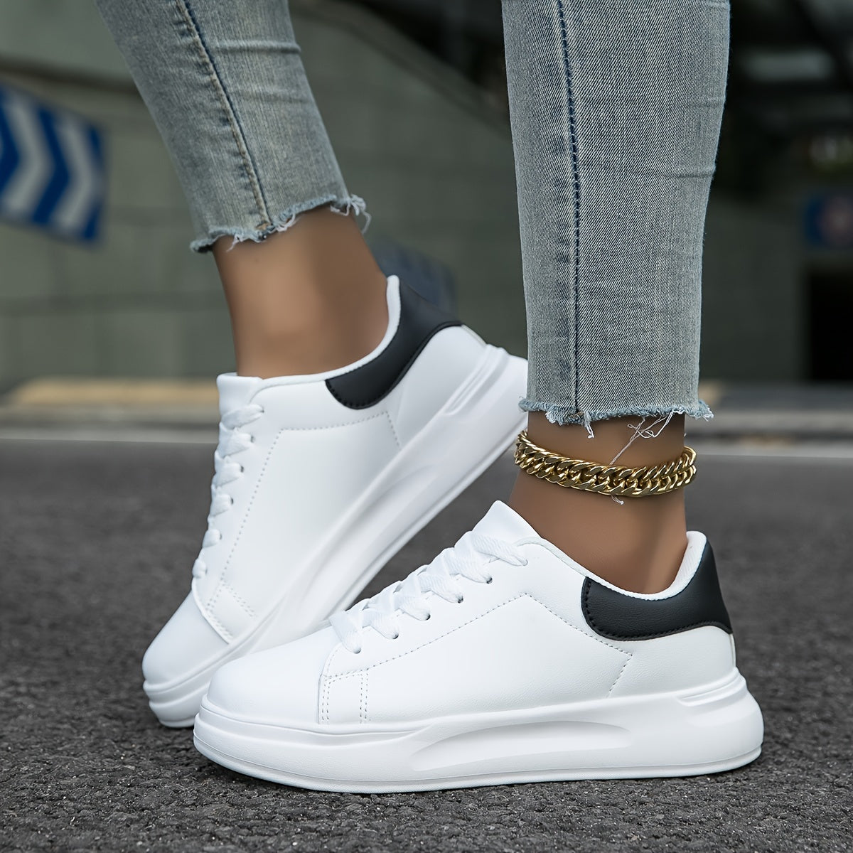 Women’s Classic White Sneakers – Black Heel Edition