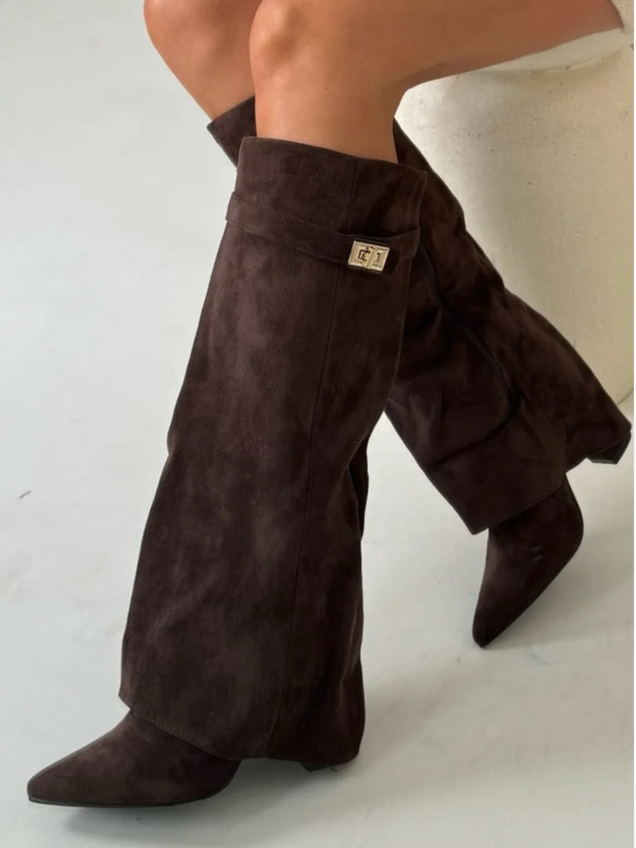 Women’s Elegant Slouch Knee-High Boots – Black Suede Edition