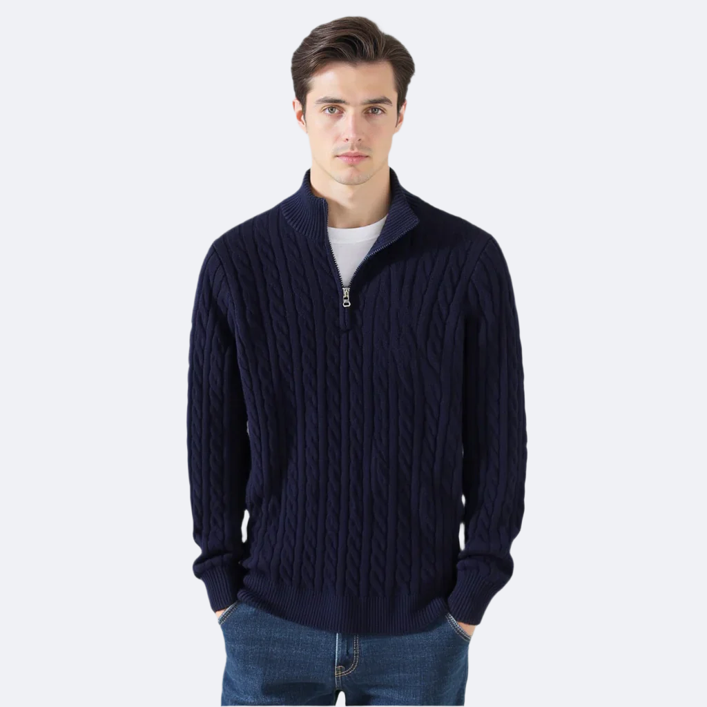 Men’s Classic Cable Knit Half Zip Sweater – Warm Winter Pullover