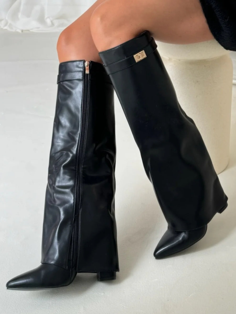 Women’s Elegant Slouch Knee-High Boots – Black Suede Edition
