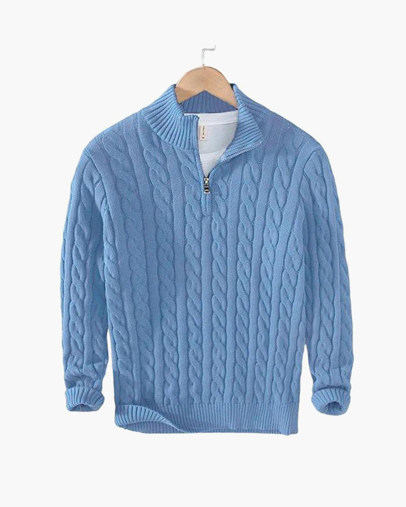 Men’s Classic Cable Knit Half Zip Sweater – Warm Winter Pullover