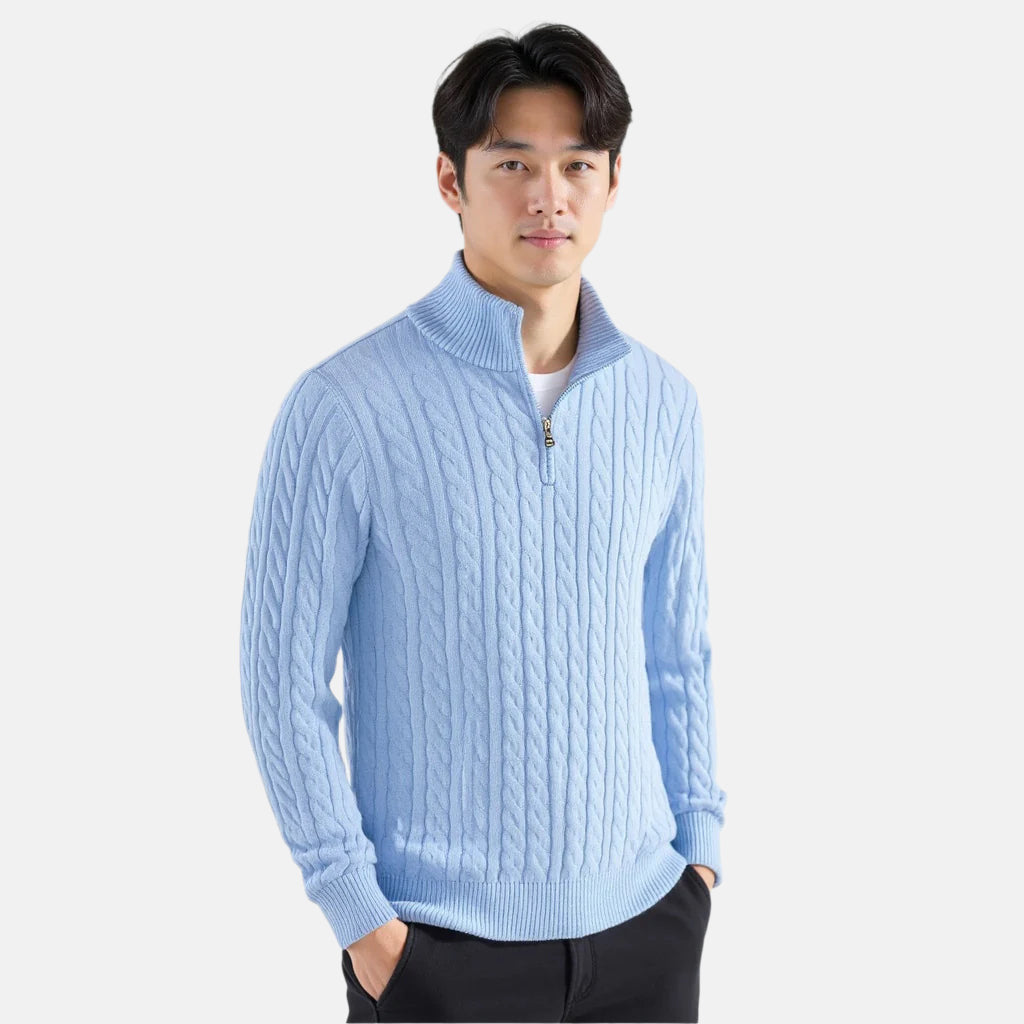Men’s Classic Cable Knit Half Zip Sweater – Warm Winter Pullover