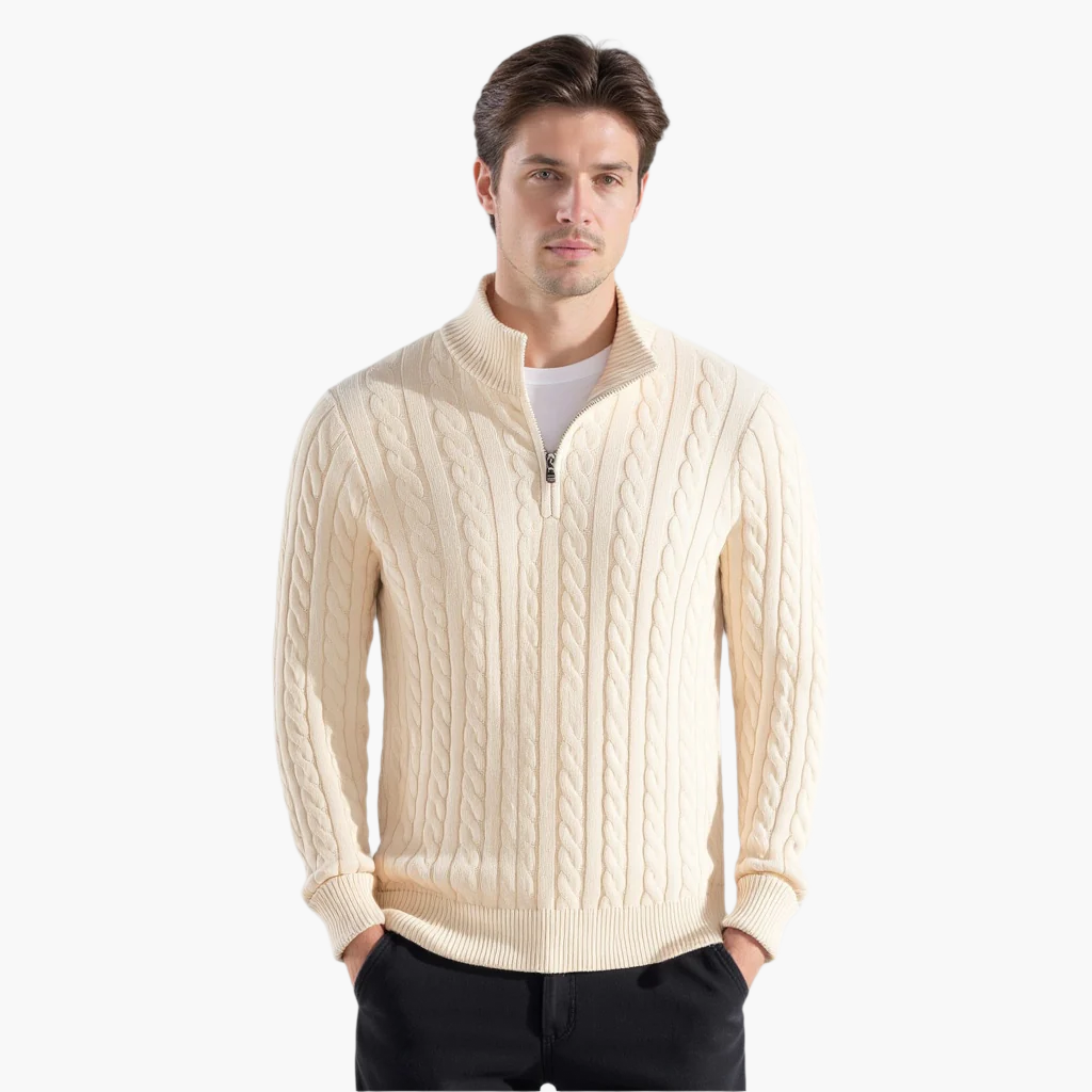 Men’s Classic Cable Knit Half Zip Sweater – Warm Winter Pullover