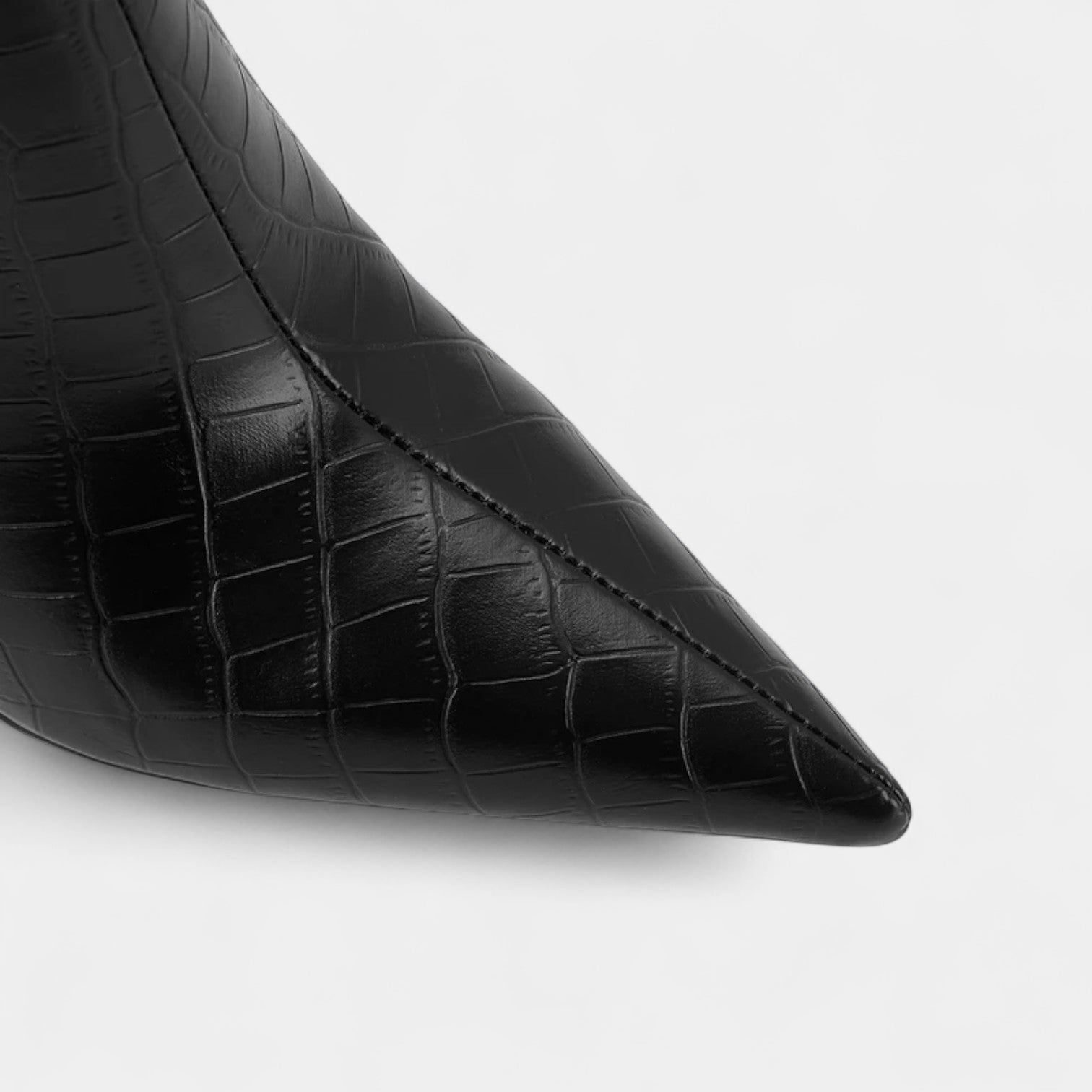 Women’s Croc-Effect Knee-High Boots – Pointed Toe, High Heel