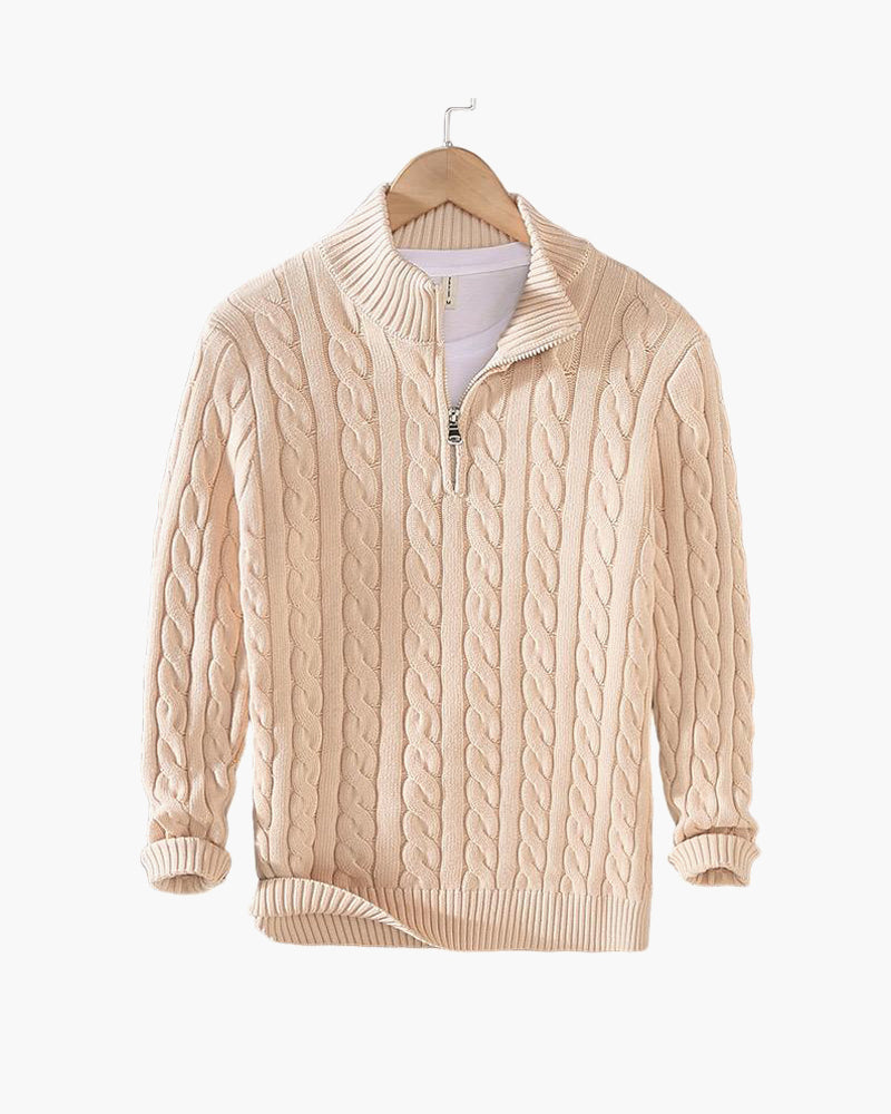 Men’s Classic Cable Knit Half Zip Sweater – Warm Winter Pullover