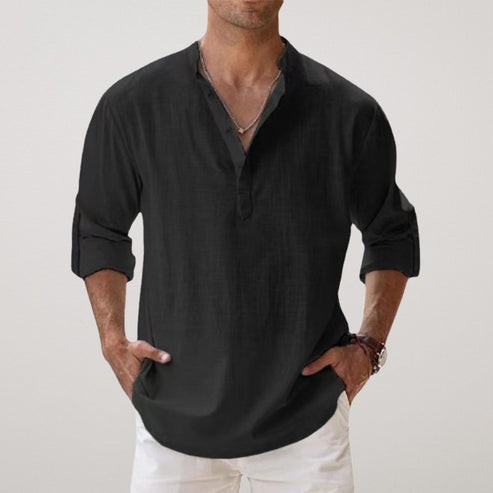 Relaxed Linen Henley Shirt – Minimal Smart-Casual Essential by Luxoo