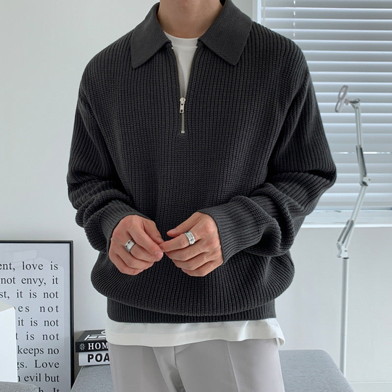 Oxford Half-Zip Knit Sweater – Minimal Premium Comfort