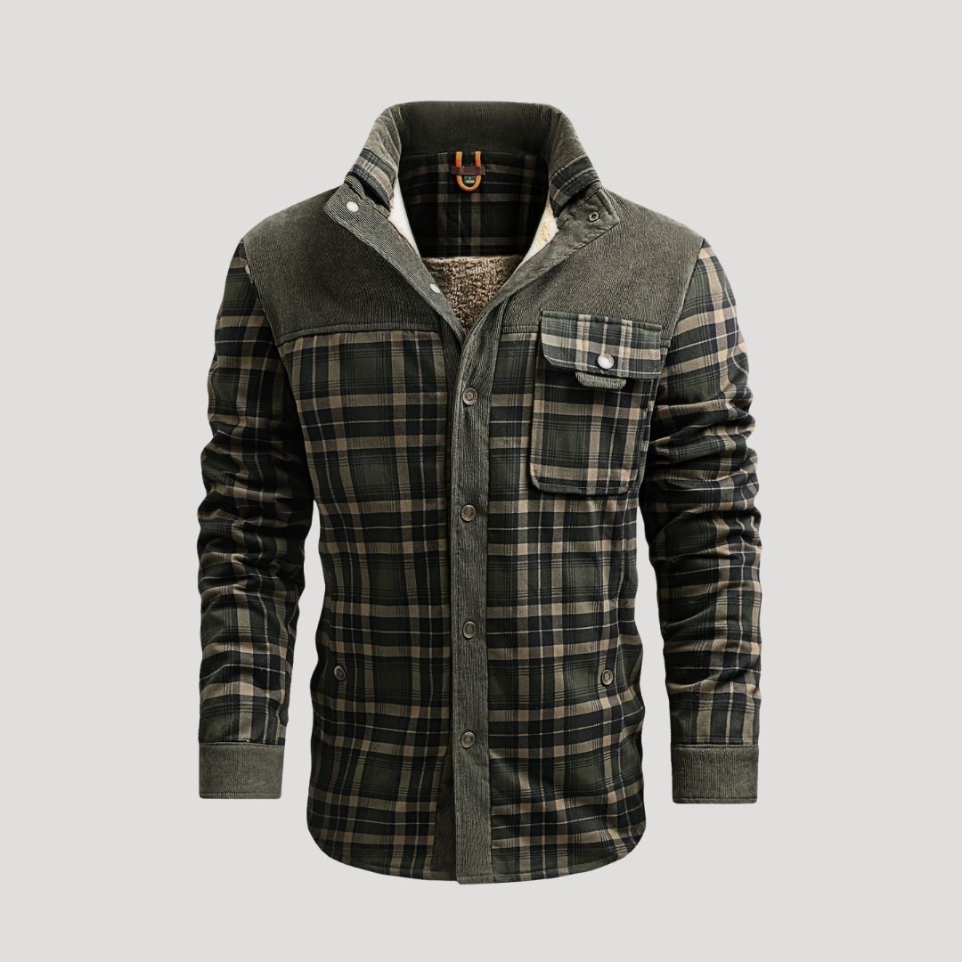 Men’s fleece lined padded checked winter jacket