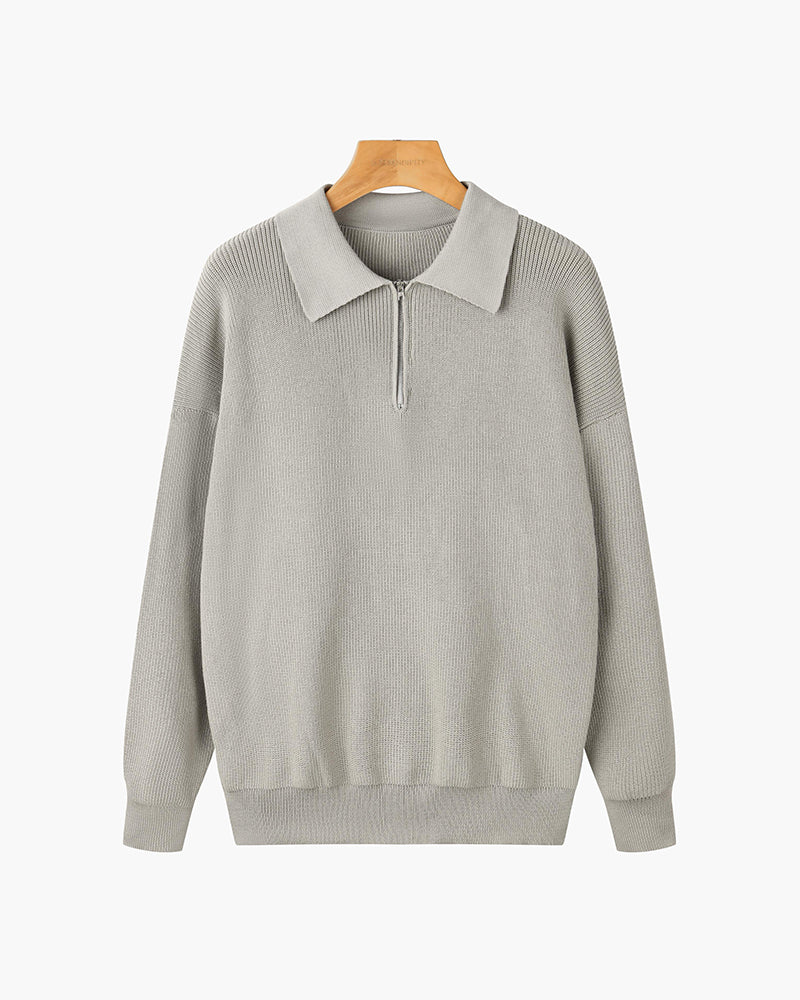 Oxford Half-Zip Knit Sweater – Minimal Premium Comfort