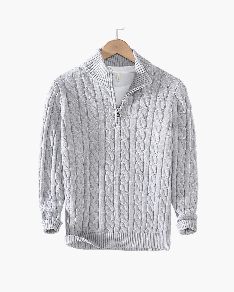 Men’s Classic Cable Knit Half Zip Sweater – Warm Winter Pullover