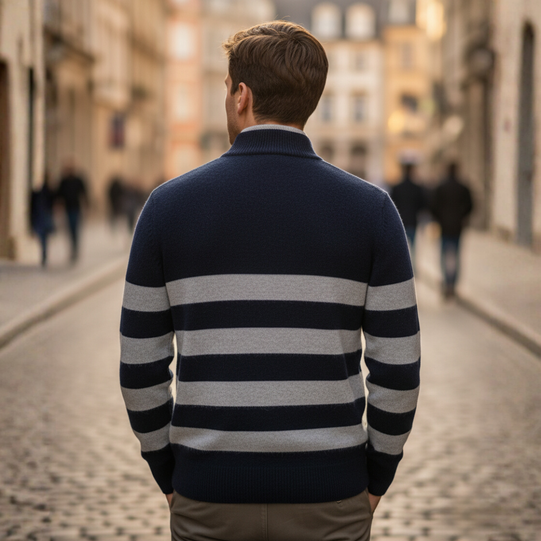 Cambridge Striped Half-Zip Knit – Navy & Stone