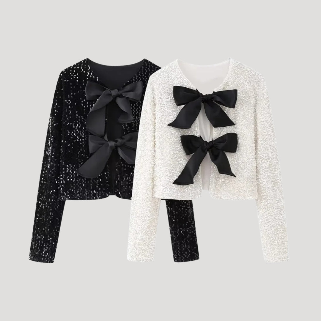 Women’s Elegant Bow-Detail Sequin Cardigan – Chic Party Edition