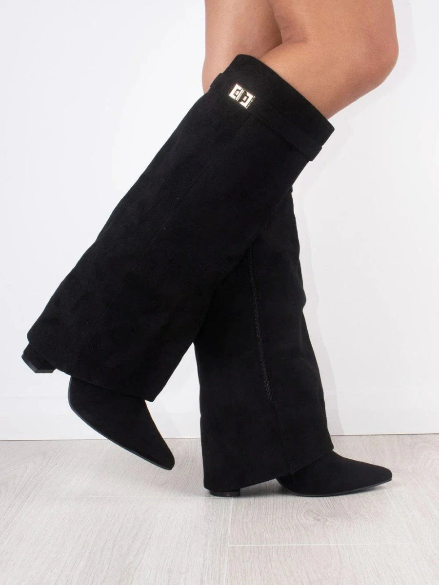 Women’s Elegant Slouch Knee-High Boots – Black Suede Edition