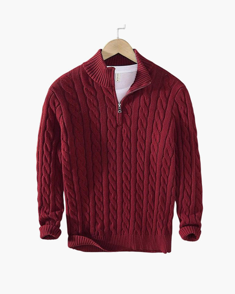 Men’s Classic Cable Knit Half Zip Sweater – Warm Winter Pullover