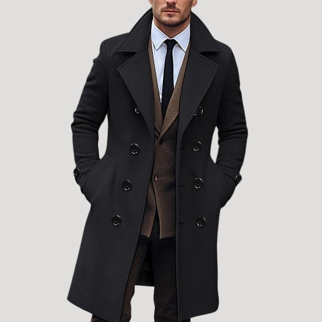 Men’s Premium Double-Breasted Wool Overcoat – Tailored Winter Long Coat