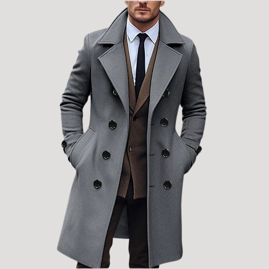 Men’s Premium Double-Breasted Wool Overcoat – Tailored Winter Long Coat