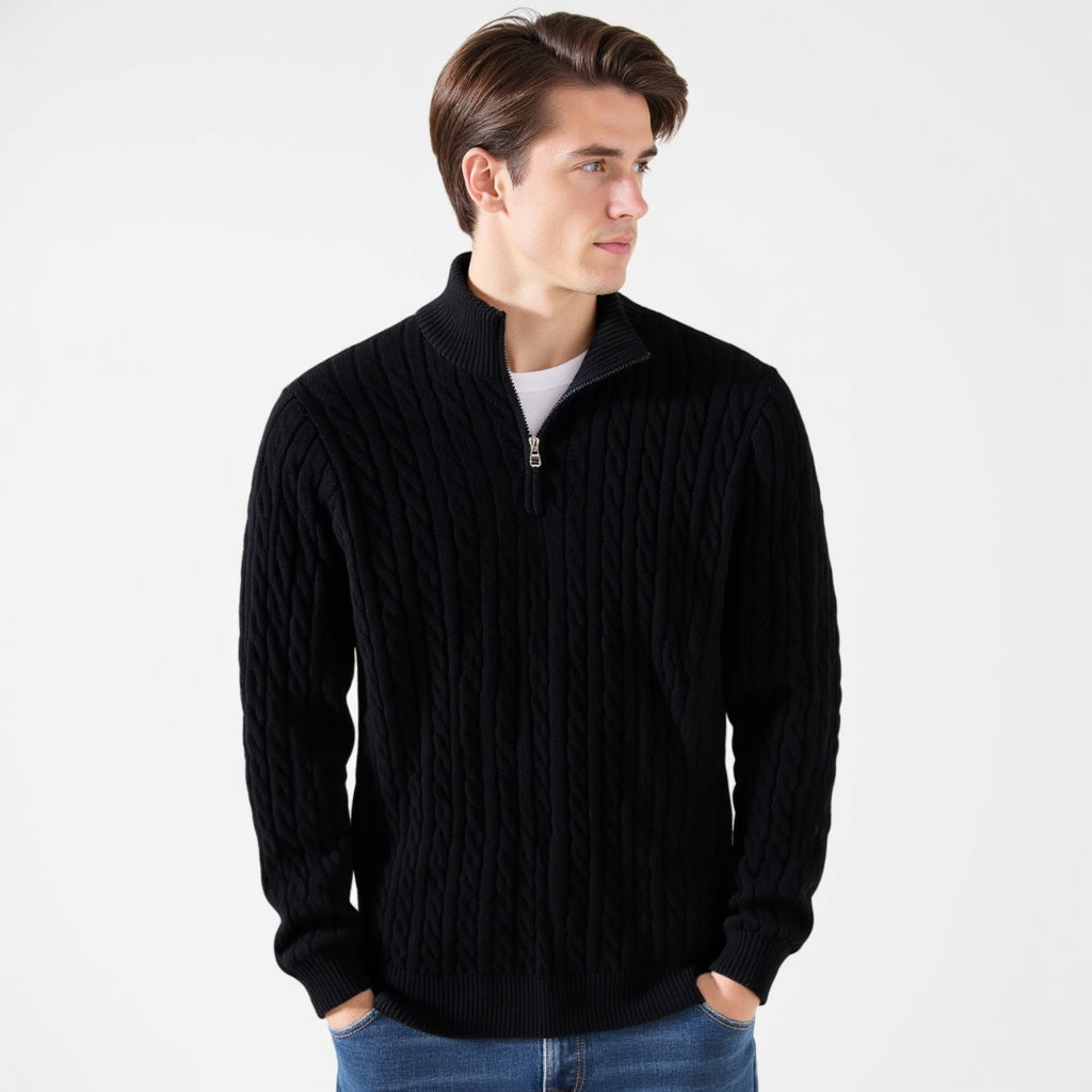 Men’s Classic Cable Knit Half Zip Sweater – Warm Winter Pullover