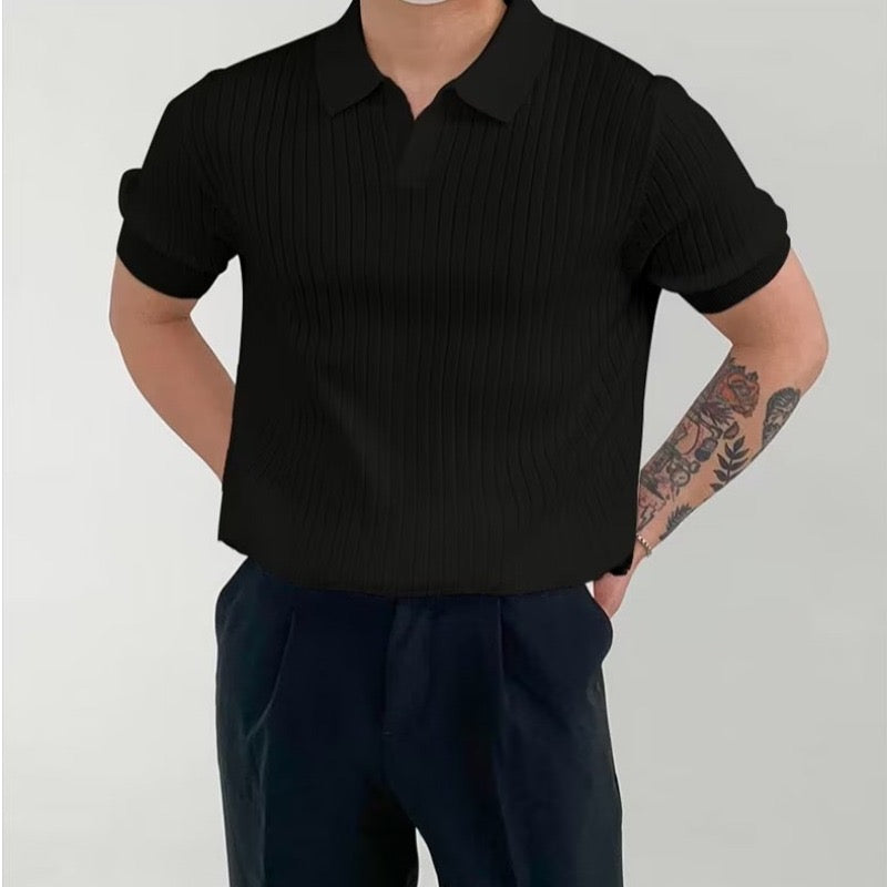 Ribbed Knit Polo Shirt – Smart Minimalist Style