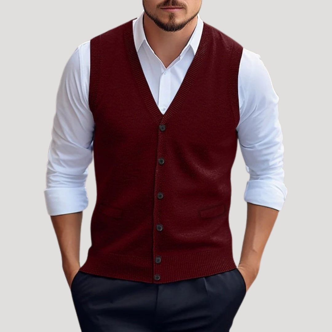 Men’s Classic Knitted Button-Up Vest – Smart Casual Sleeveless Sweater