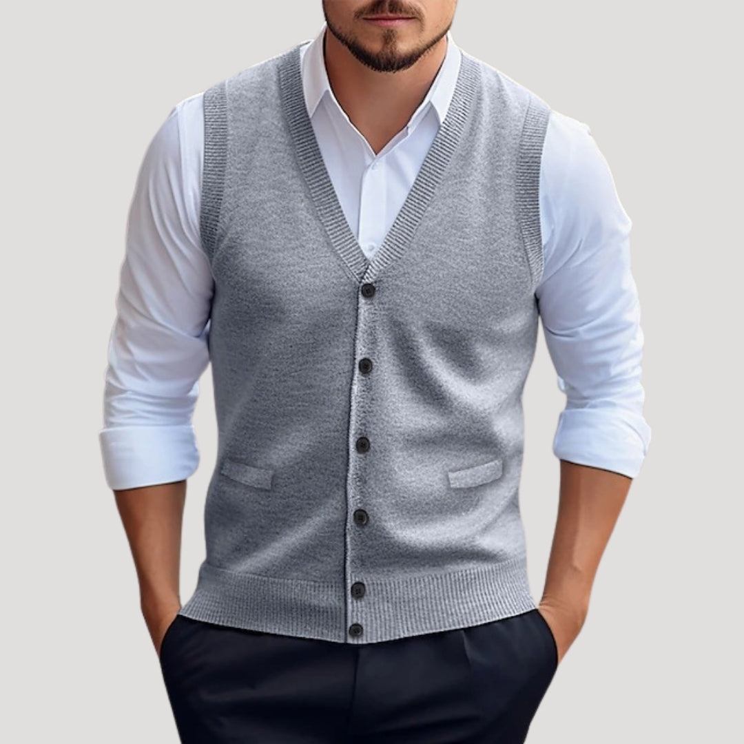 Men’s Classic Knitted Button-Up Vest – Smart Casual Sleeveless Sweater
