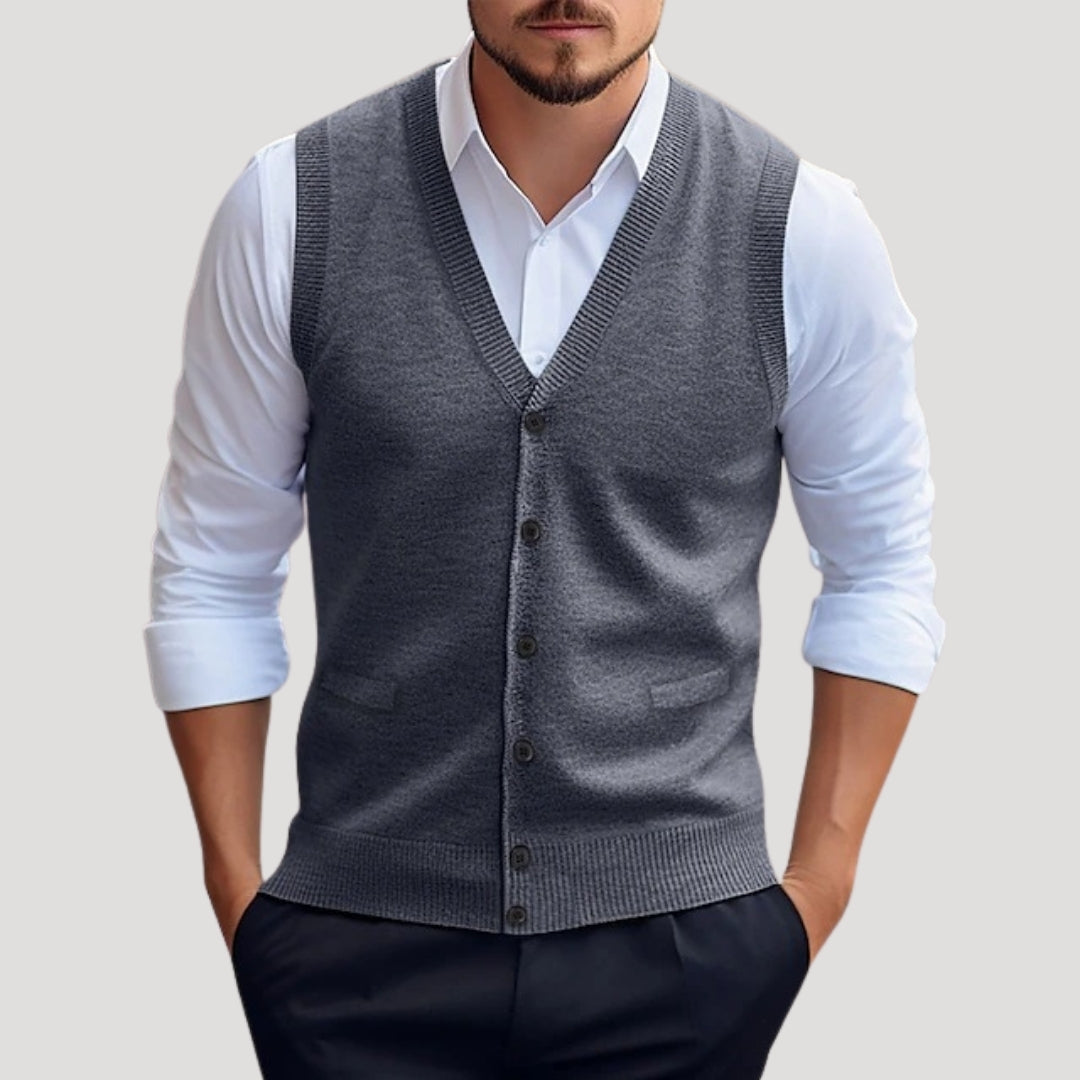 Men’s Classic Knitted Button-Up Vest – Smart Casual Sleeveless Sweater