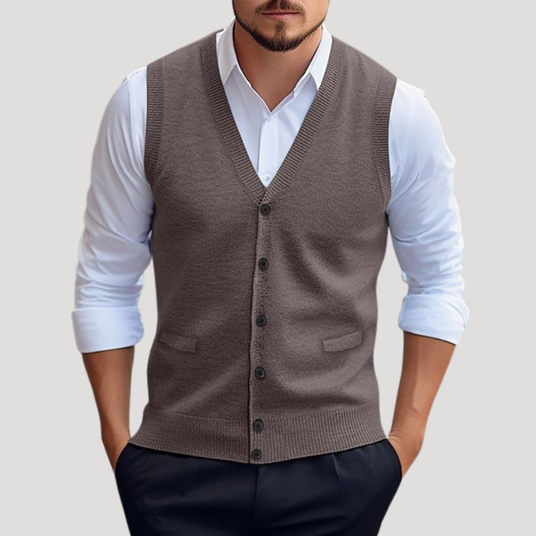 Men’s Classic Knitted Button-Up Vest – Smart Casual Sleeveless Sweater