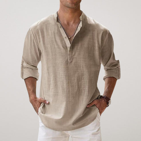 Relaxed Linen Henley Shirt – Minimal Smart-Casual Essential by Luxoo