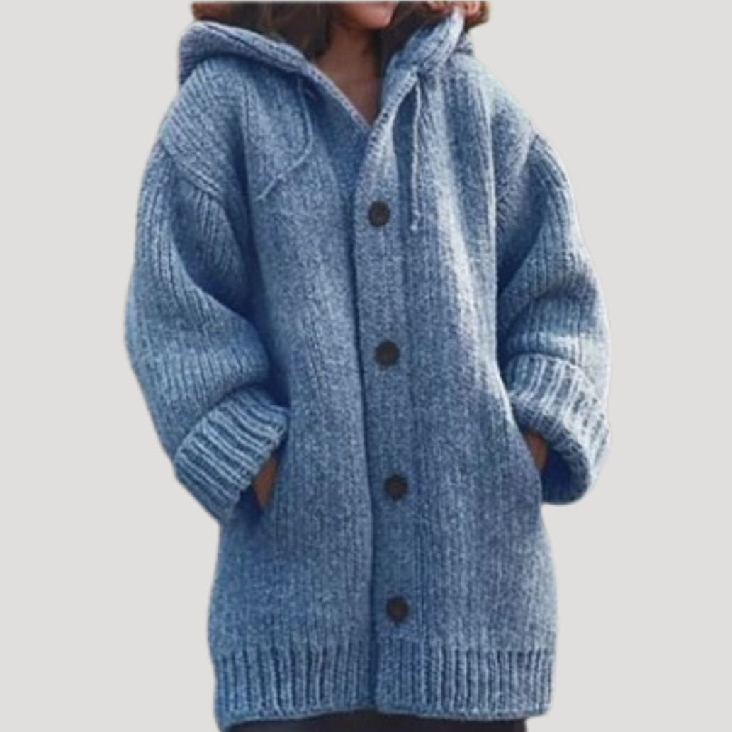 Women’s Oversized Knit Hooded Cardigan – Cozy Button-Up Edition