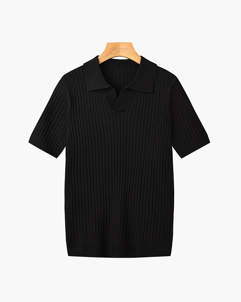 Ribbed Knit Polo Shirt – Smart Minimalist Style