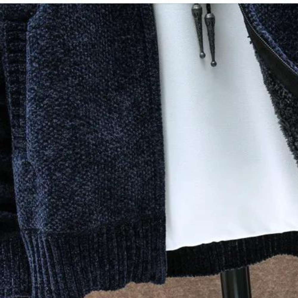 Men's Fleece-Lined Zip Hoodie with Drawstring Hood and Striped Design