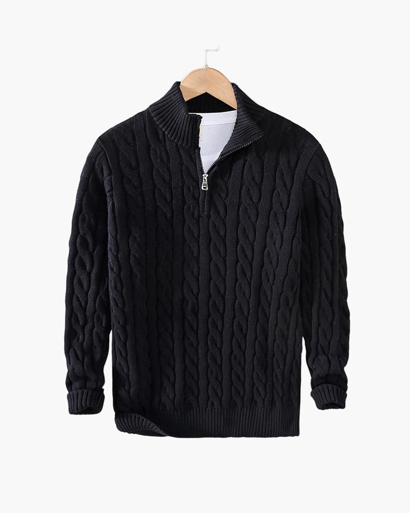 Men’s Classic Cable Knit Half Zip Sweater – Warm Winter Pullover