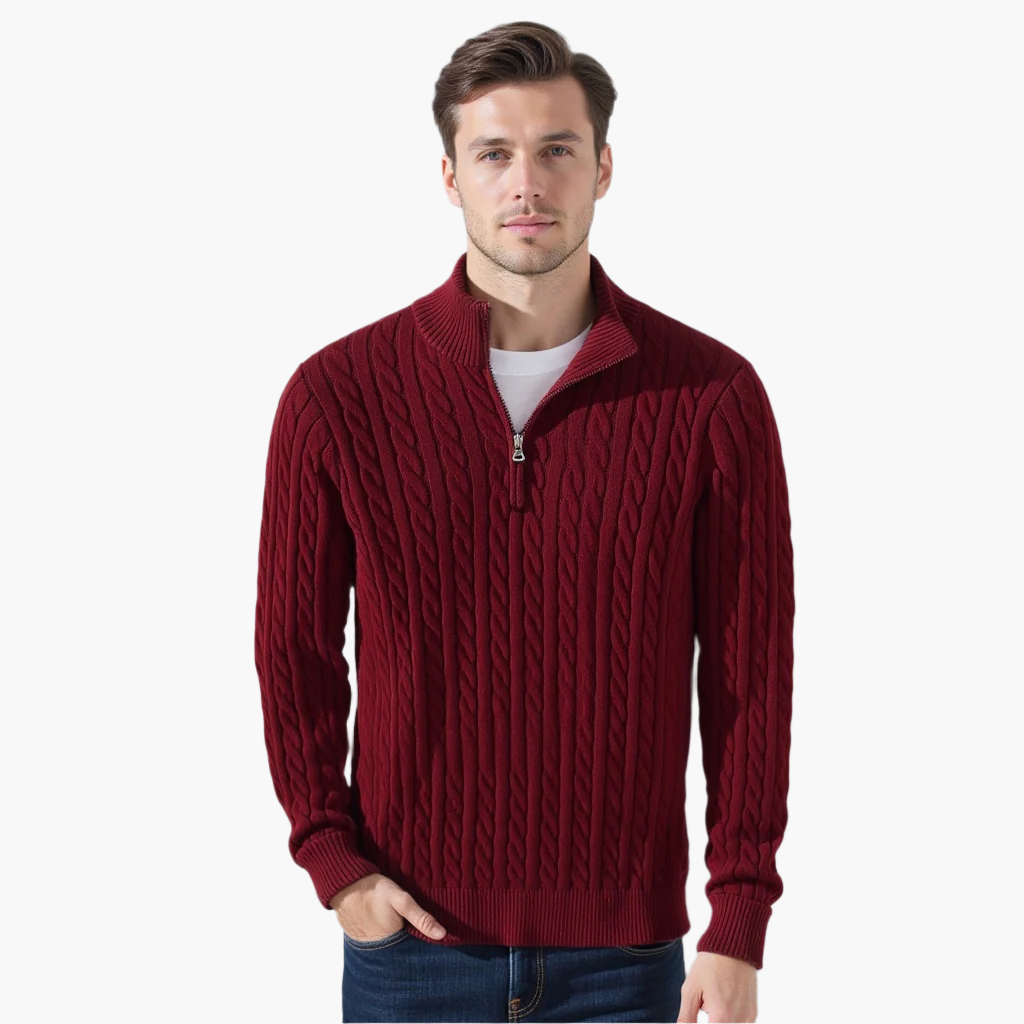 Men’s Classic Cable Knit Half Zip Sweater – Warm Winter Pullover