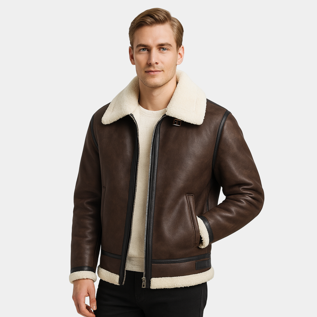Men’s Faux Shearling Aviator Jacket – Warm, Premium Look & Winter-Ready