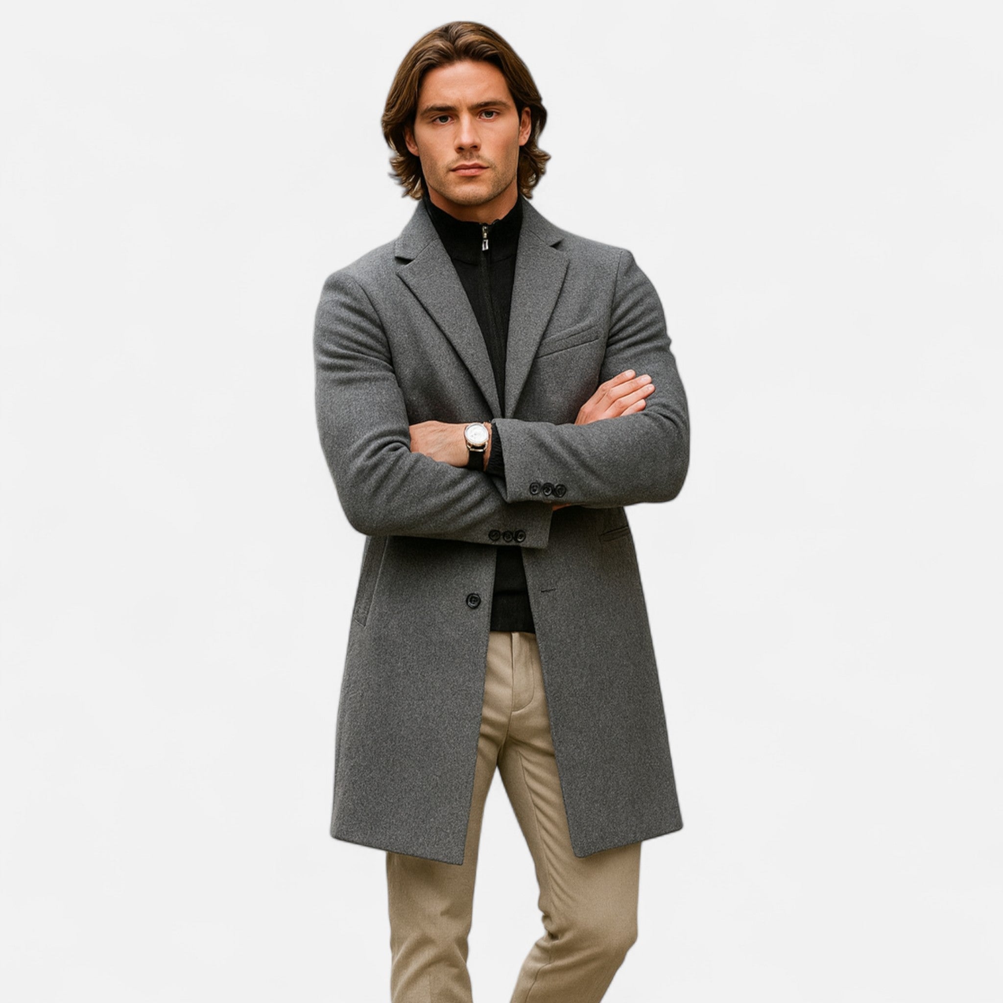 Men’s Classic Wool Blend Overcoat – Tailored Fit, Warm Quilted Lining