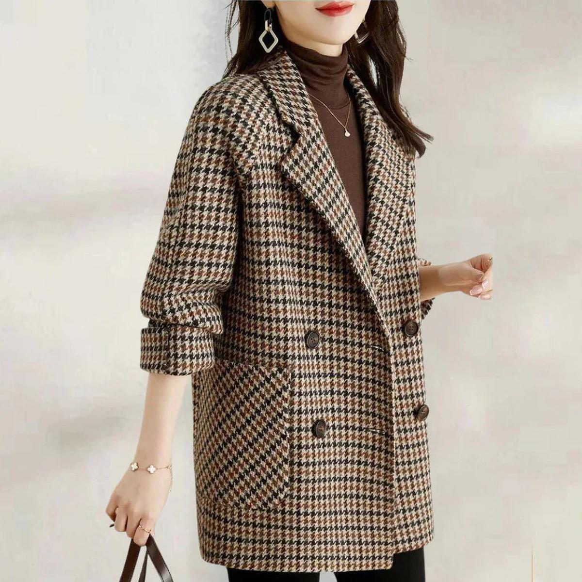 Classic Double-Breasted Women's Wool Blend Coat
