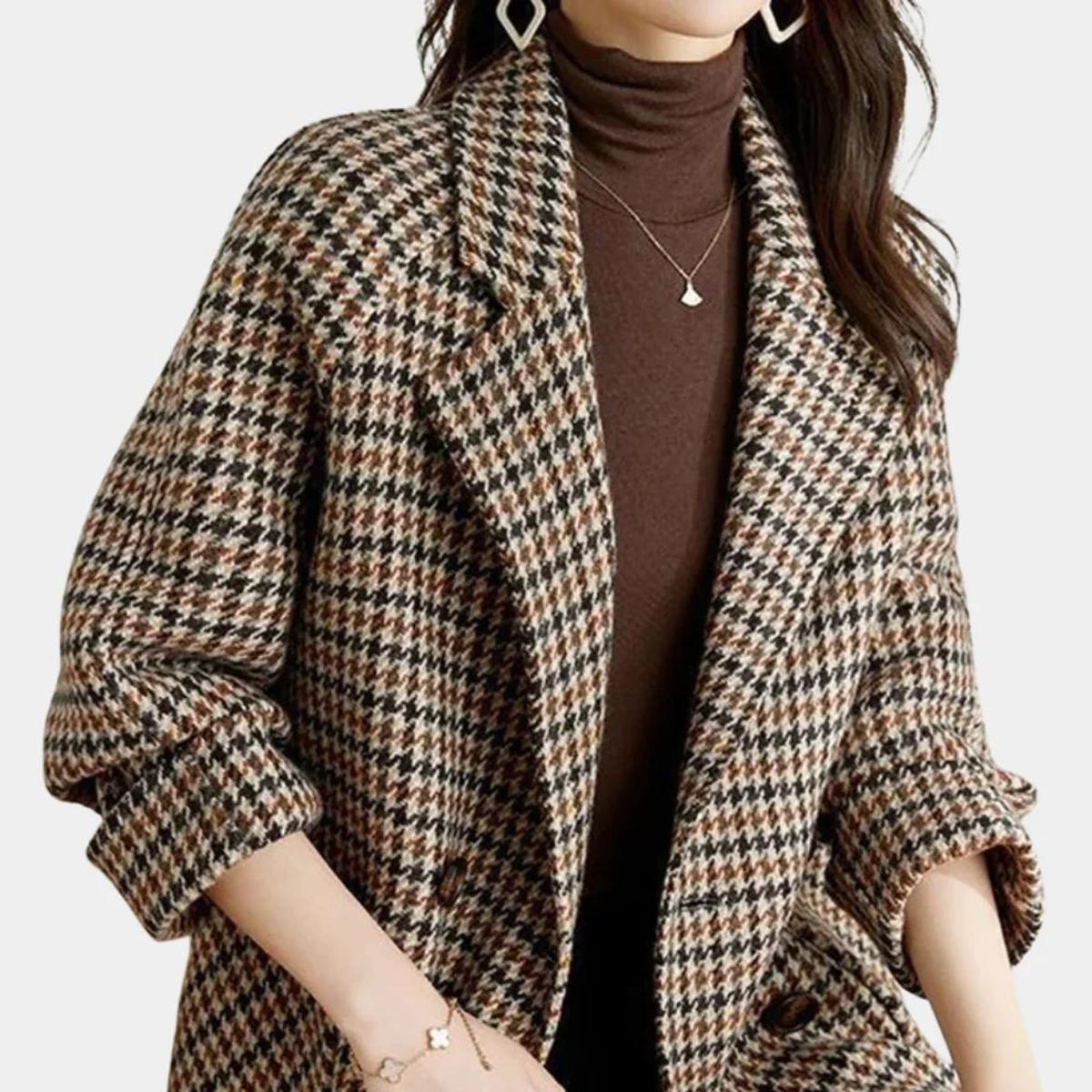 Classic Double-Breasted Women's Wool Blend Coat