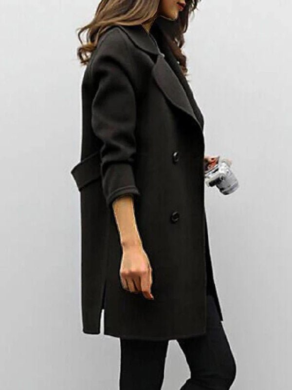 Coat - Double Breasted Button Front And Warm Lined Layering