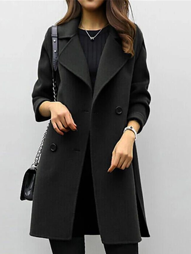 Coat - Double Breasted Button Front And Warm Lined Layering