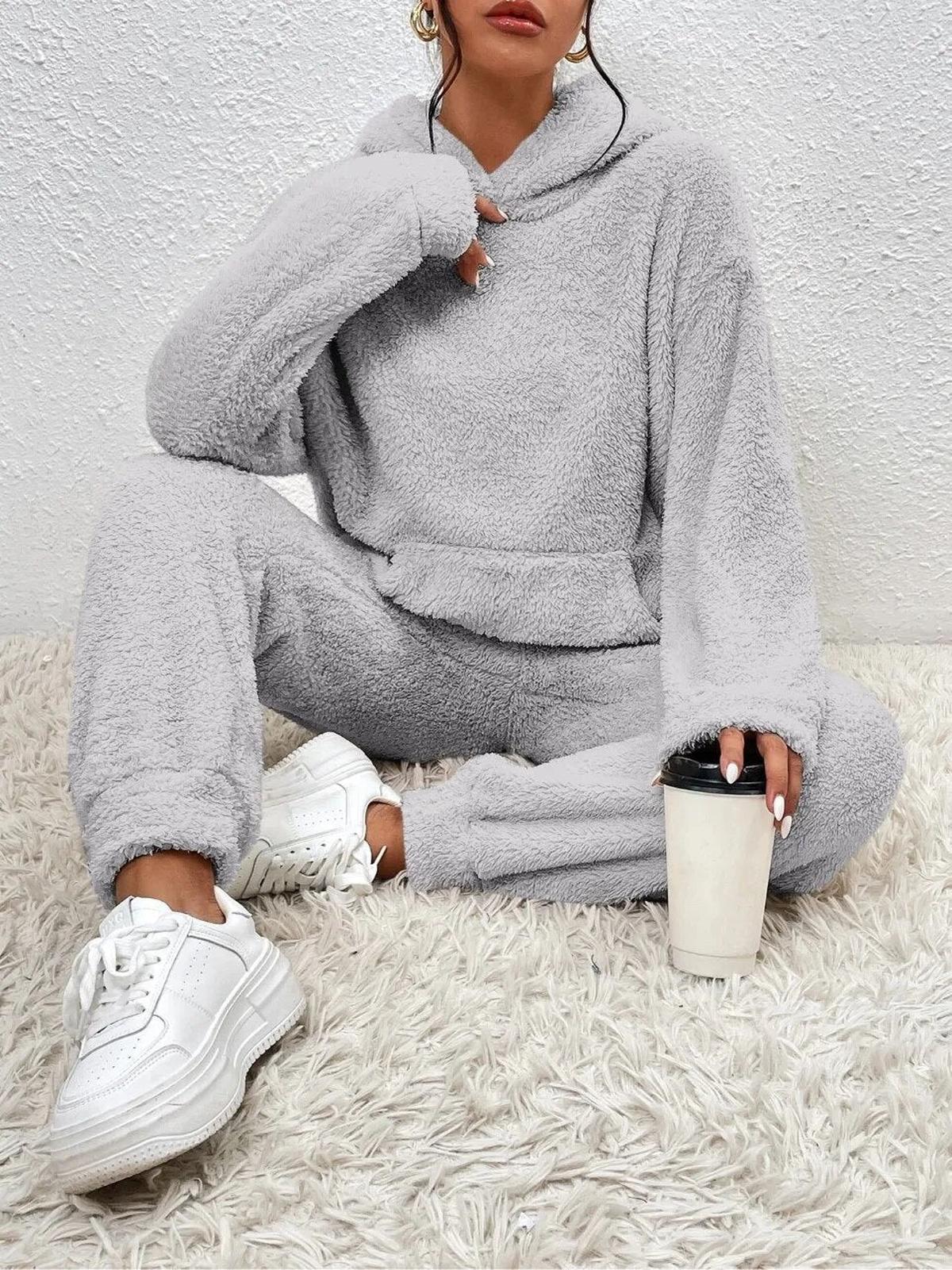 Cozy Teddy Loungewear Set With Hoodie And Pants