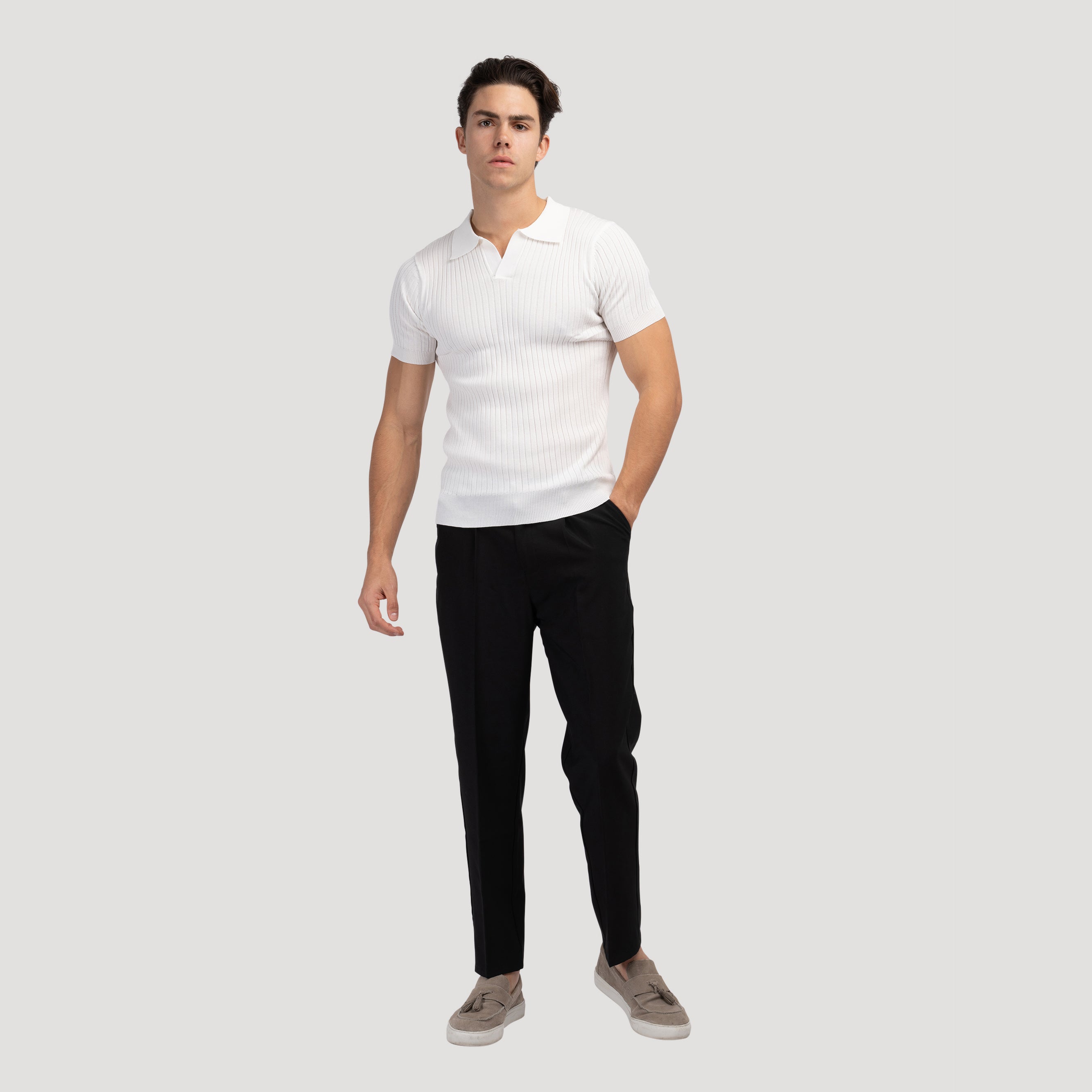 Ribbed Knit Polo Shirt – Smart Minimalist Style