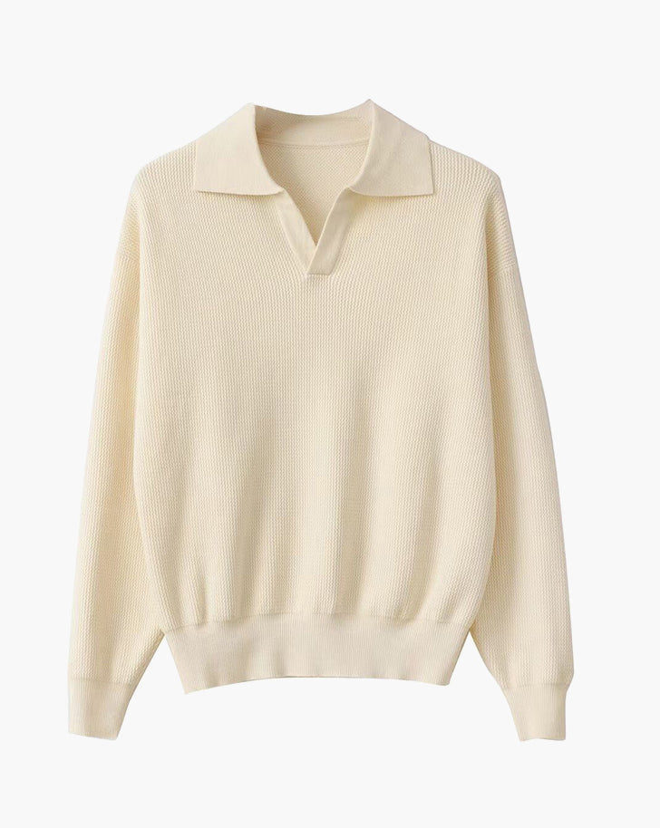 Men’s Knitted Polo Sweater – Lightweight Soft Cotton Blend Long Sleeve