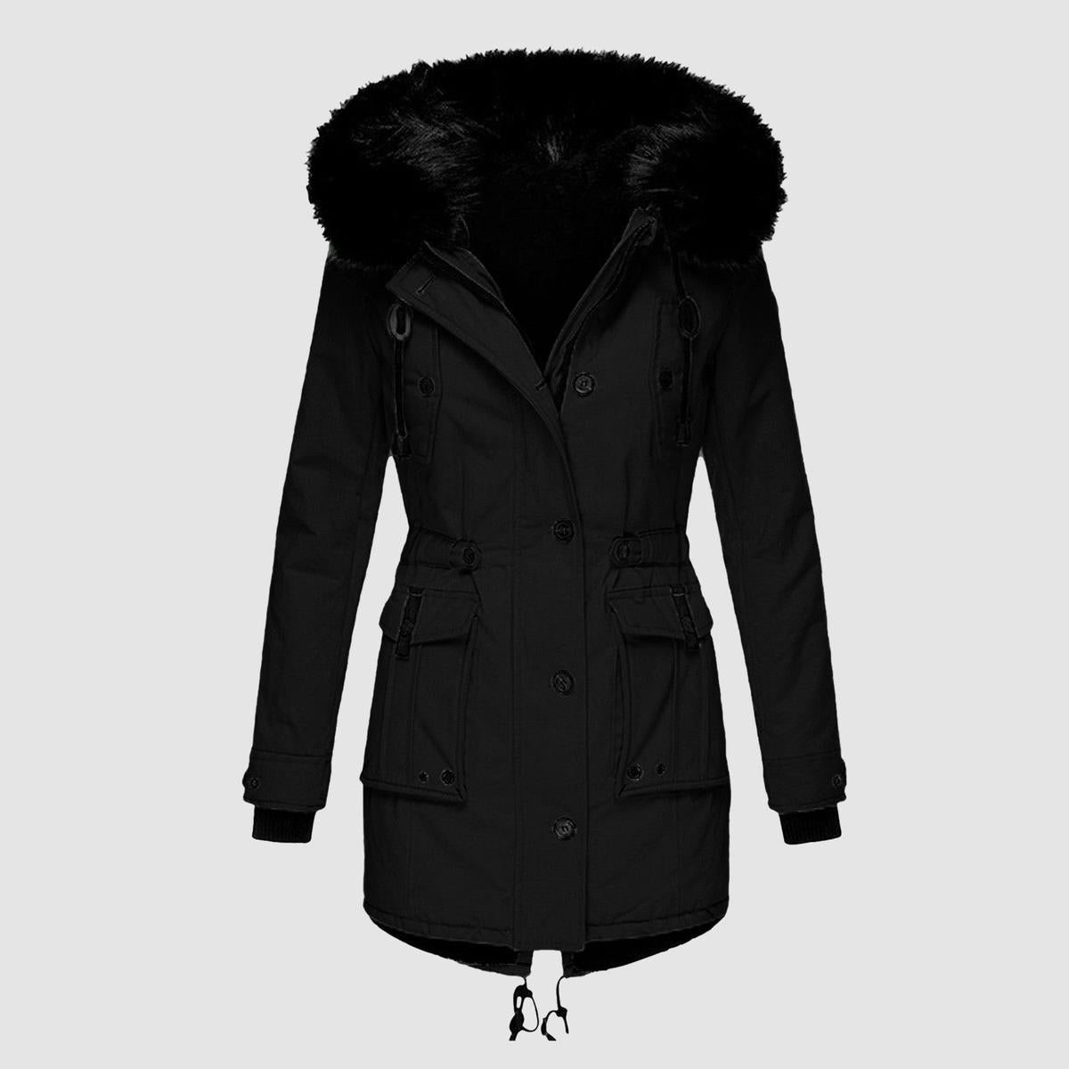 Elegant Winter Parka With Faux Fur Hood