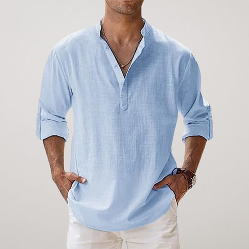 Relaxed Linen Henley Shirt – Minimal Smart-Casual Essential by Luxoo