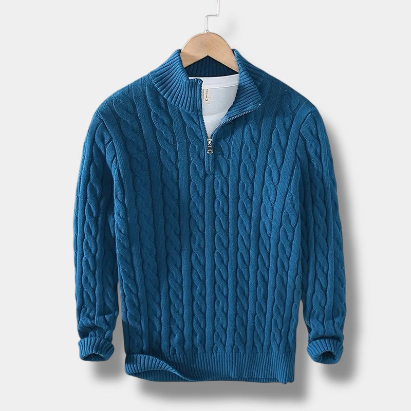 Men’s Cable Knit Half-Zip Sweater – Classic Warmth & Modern Style