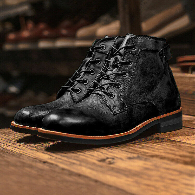 Classic Leather Ankle Boots – Premium Men’s Lace-Up Dress Boots