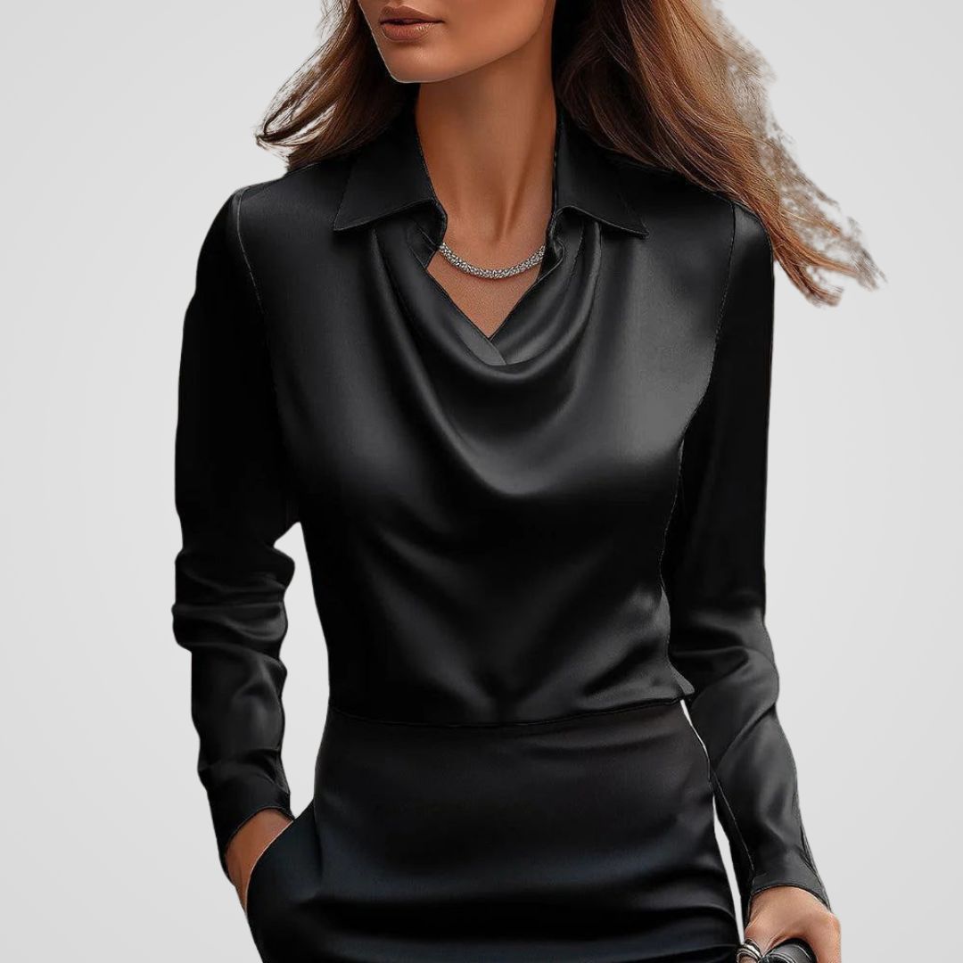 Malvina | Women’s Elegant Draped Neck Satin Blouse